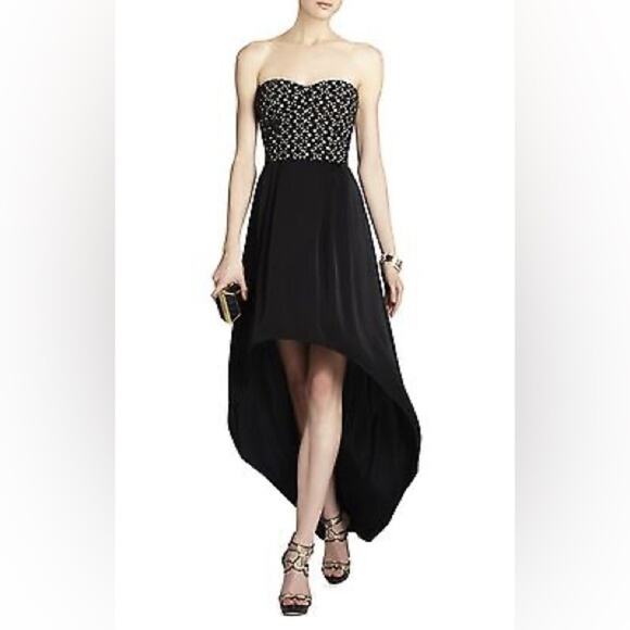 BCBG MAXAZRIA Tess Black Nude Midi High Low Hem Strapless Corset Top Size 12 - Picture 5 of 16